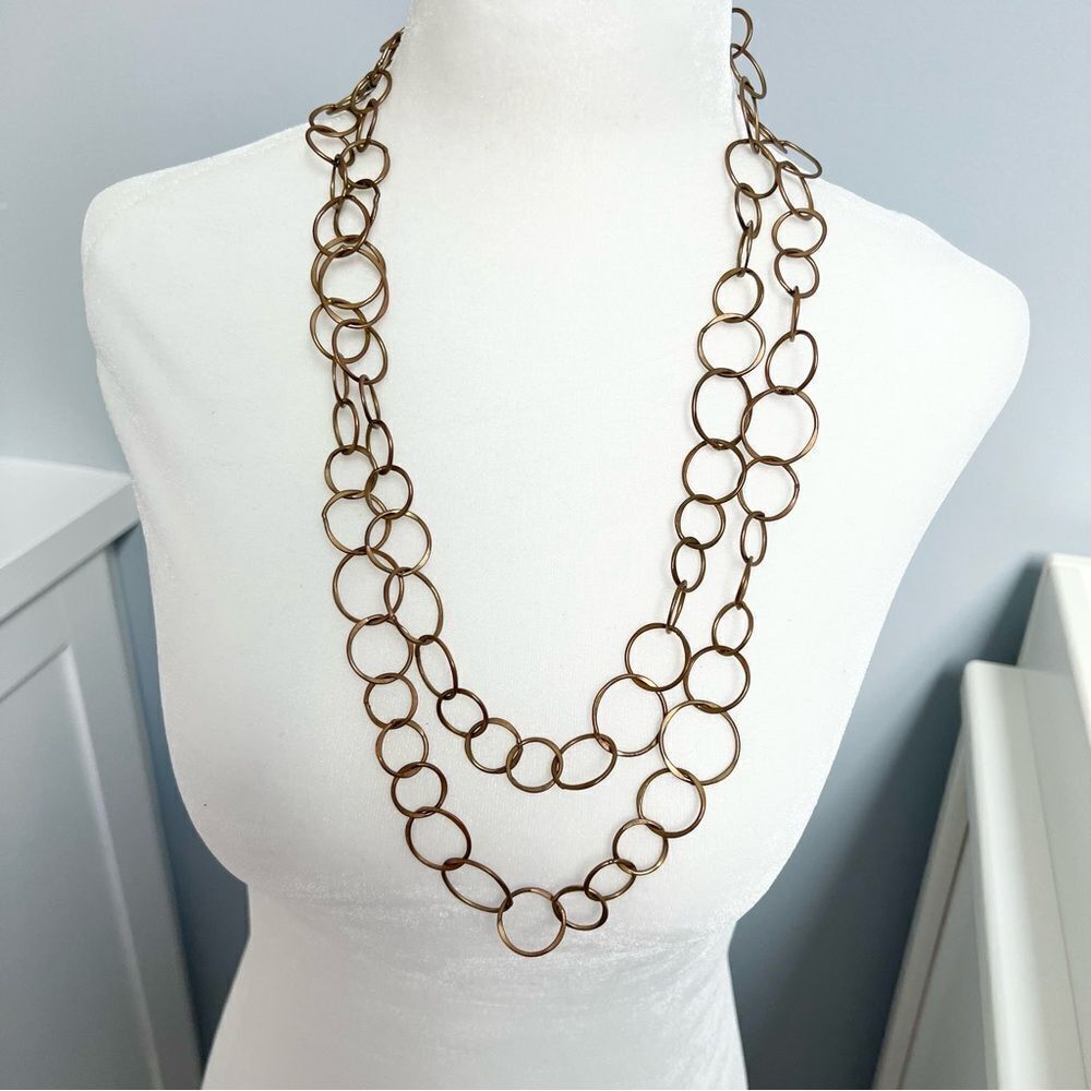 🍭6/$30 Bronze tone metallic interlocking link long two-way necklace